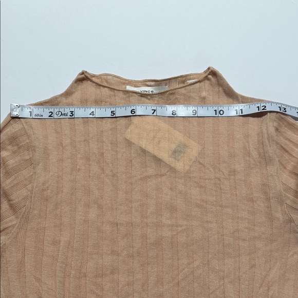 Vince Women’s Rib Cotton Long Sleeve Funnel Neck Sheer Top Color Tawny Peach NWT - Picture 11 of 14